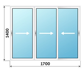 Трехстворчатое окно Alumil Smartia M12000 1700x1400
