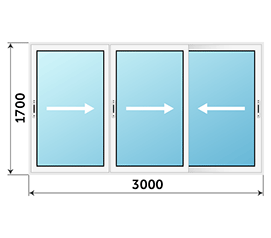 Трехстворчатое окно Alumil Smartia M12000 3000x1700