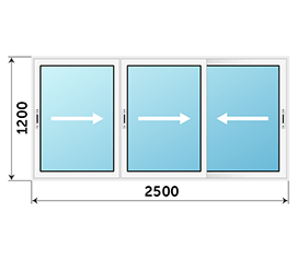 Трехстворчатое окно Alumil Smartia M12000 2500x1200