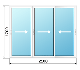 Трехстворчатое окно Alumil Smartia M12000 2100x1700