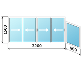 Окно на лоджию NEWTEC ALS 100 3800x1500