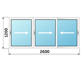 Трехстворчатое окно Alumil Smartia M12000 2600x1200