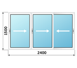 Трехстворчатое окно Alumil Smartia M12000 2400x1500
