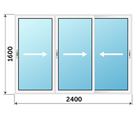Трехстворчатое окно Alumil Smartia M12000 2400x1600